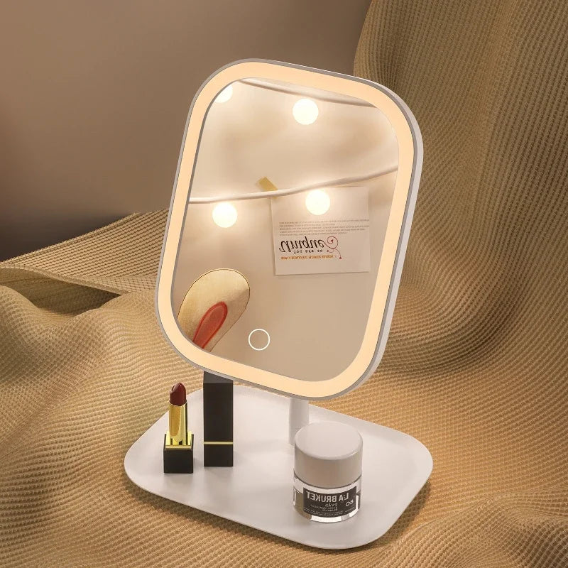 1~2PCS Large Square Rotating LED Makeup Mirror - Square Vanity Mirror with Adjustable Lighting for Girls Dormitory & Home Use