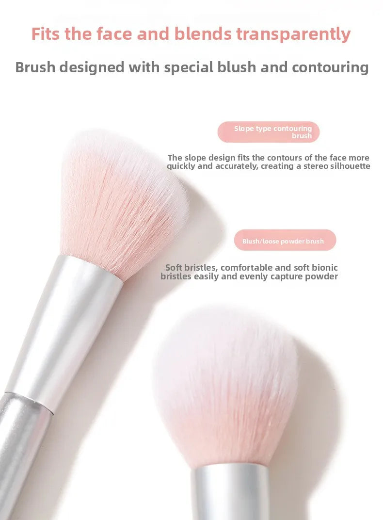 Dual Ended Face Brush - Powder/Blush/Highlighter/Contour Brush, Mini Makeup Brush Set, Portable Travel Cosmetic Tool