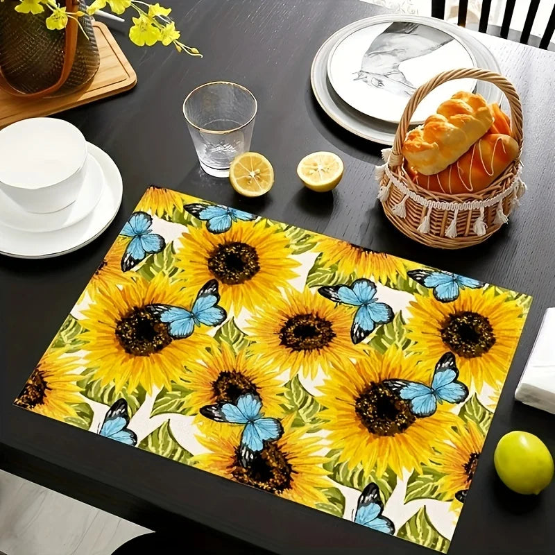 2pcs Spring Summer Placemats Spring Floral Watercolor Multicolor Placemats Decorative Linen Fabric Table Mat Dining Table Decor