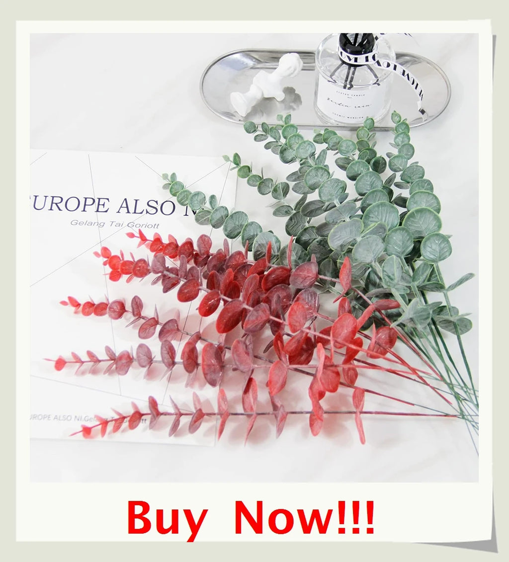 Artificial Flowers Vase For Home Decor Outdoor Garden Valentine Eucalyptus Leaves Fake Plants Wedding Party Silk Roses Bouquet