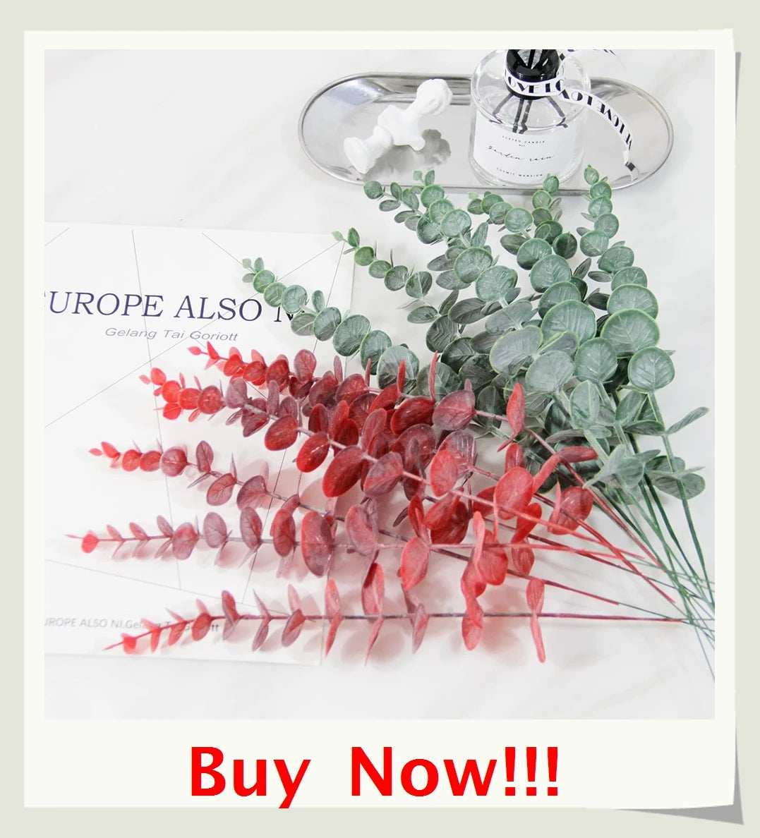 Artificial Flowers Vase For Home Decor Outdoor Garden Valentine Eucalyptus Leaves Fake Plants Wedding Party Silk Roses Bouquet