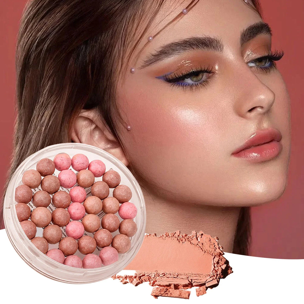 Multi-Tone Powder Blush Pearls with a brush,Water Resistant Natural Finish Face Blush for All Skin Tones,various holiday makeup
