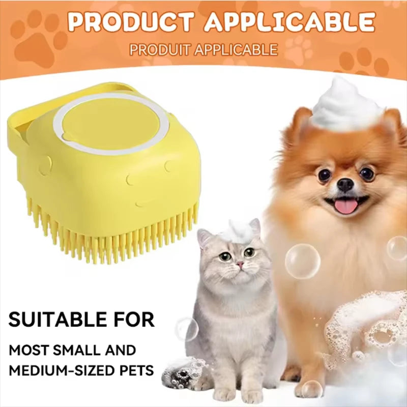 Silicone Soft Rubber Pet Massage Shower Brush with Builtin Shampoo Storage Self Cleaning Detangling for Dogs Cats Grooming Brush