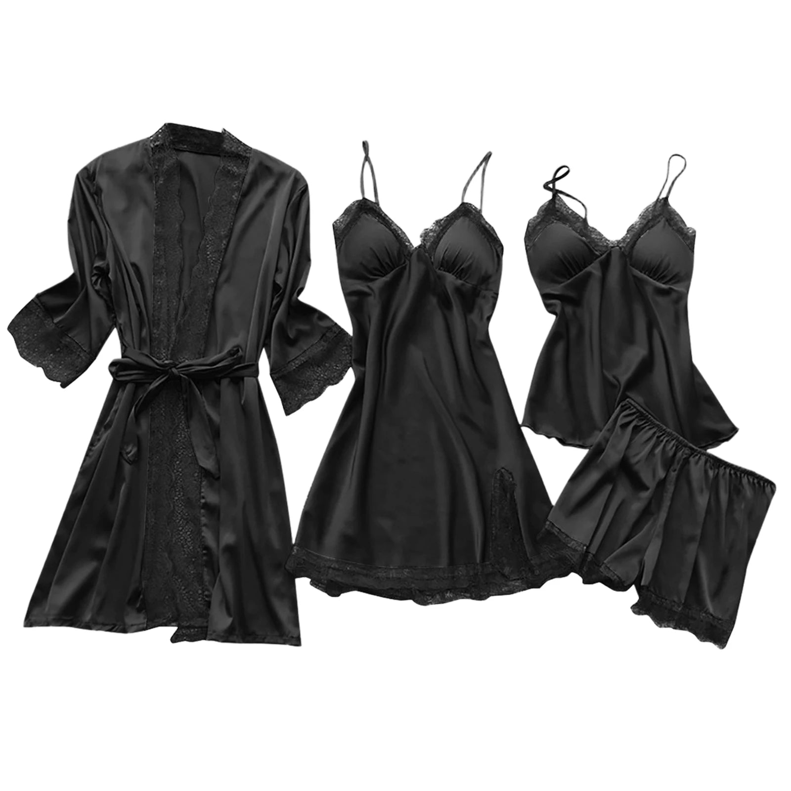 4-Piece Set Ladies' Sleepwear Sexy Sleepwear Women Suspender With Chest Cushion Nightgown Bathrobe Home Wear Women'S Pajamas