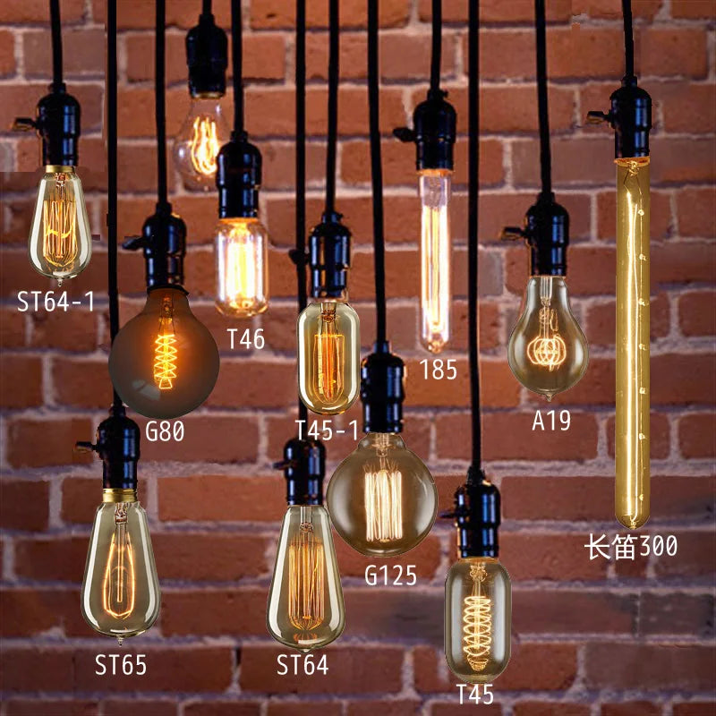 Edison Bulb E27 220V 40W ST64 A19 T45 G80 G95 G125 Incandescent Filament Bulb Lighting Retro Edison Light Bulb
