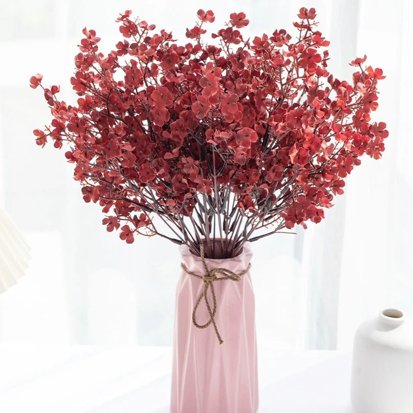 Artificial Flower Silk Gypsophila Peach Home Room Table Outdoor Garden Wedding Bridal Bouquet Festival Party DIY Gift Decoration