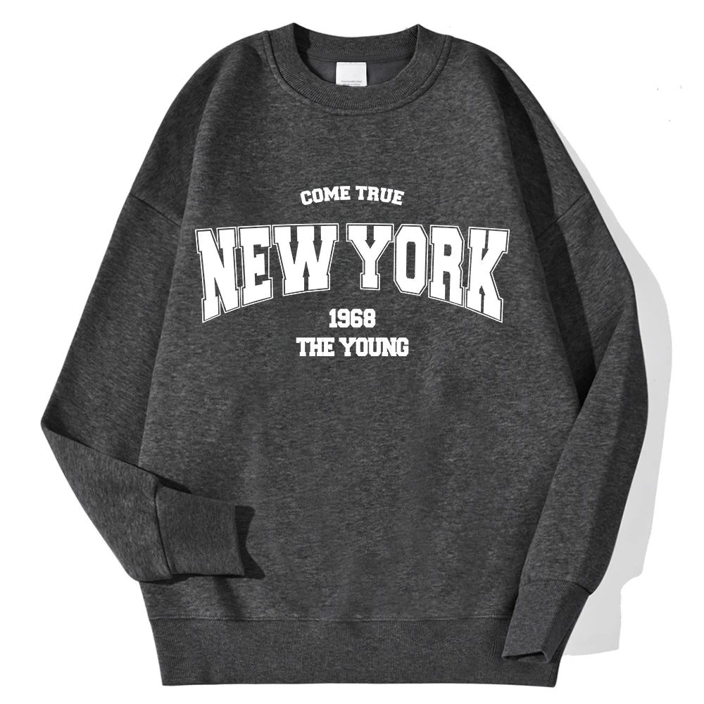New York California Malibu Letter Sweatshirts Winter Women Casual Loose Hoodie Fleece Warm Crewneck Pullover Comfortable Clothes