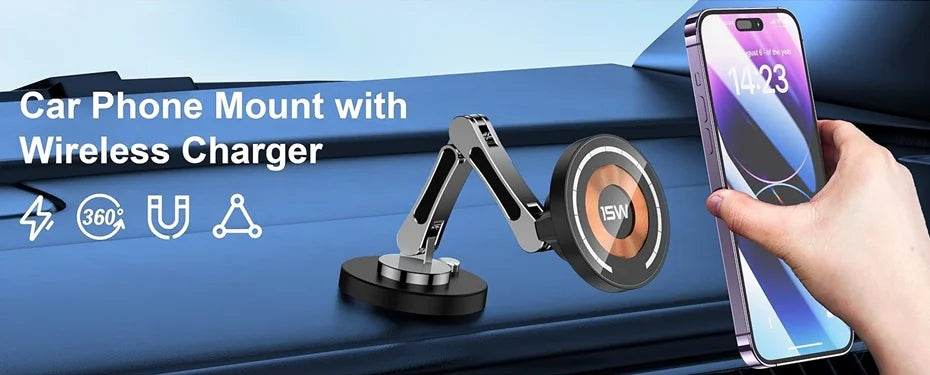 15W Universal Car Phone Wireless Charger Holder 90° Rotation Mount for Samsung Galaxy Fold 6 5 4 3 Z Flip S25 S24 Iphone 17 16