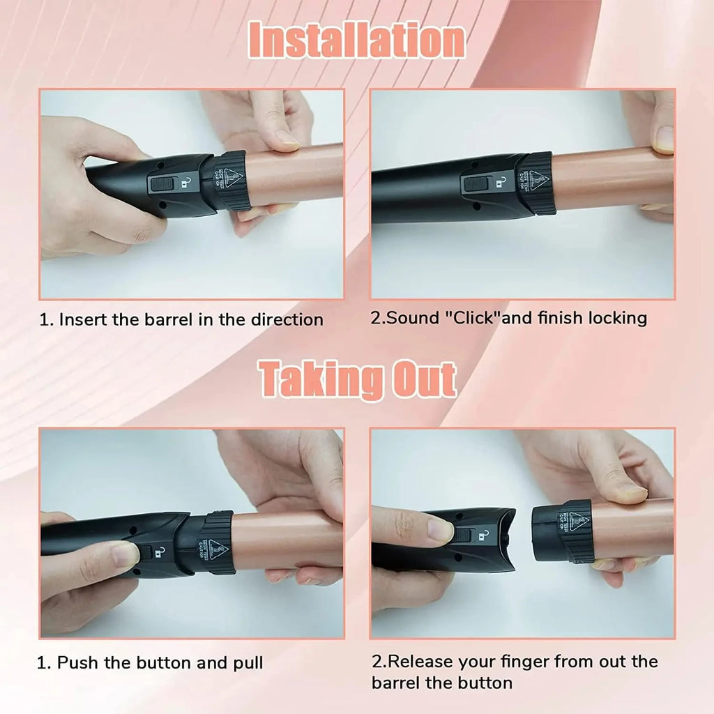 5 in 1 Hair Curlers Set with Curling Brush, 0.35”-1.25” Hair Curler Wand for Hairstyle and Heat Resistant Gloves and Hair Clip