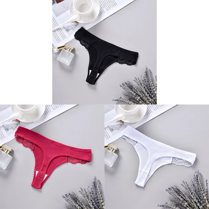 3Pcs Plus Size Women Thongs Cotton Lingerie Panties Sexy Solid Underwear low rise G-String Underpant Comfort Briefs 1xl-3xl