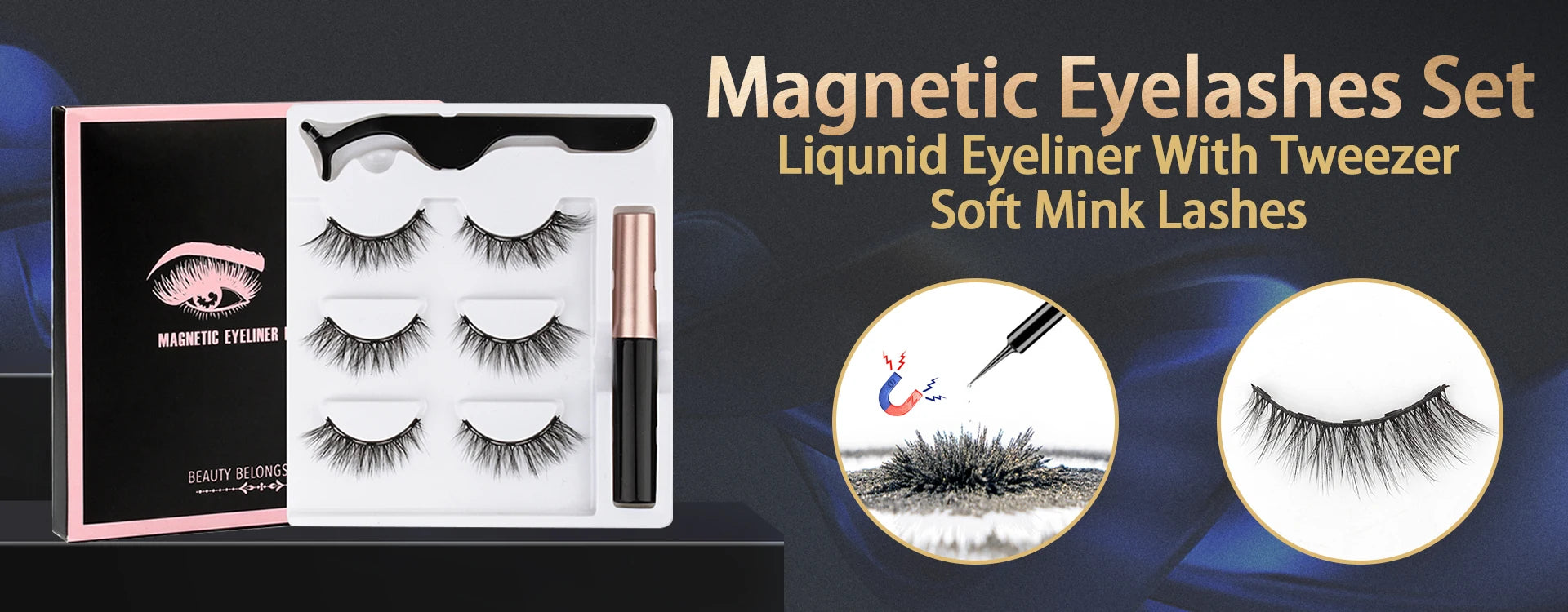 Reusable Magnetic Eyelashes 1 Pair Natural Curly Fluffy Magnetic False Eyelashes No Glue Needed Lashes Makeup with Tweezer Set
