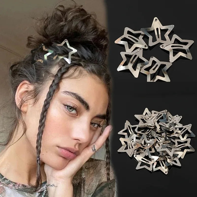 2-100Pcs Star Hair Clips for Girls Filigree Star Metal Snap Clip Hairpins Barrettes Fahsion Bobby Pin Headwear Accessories