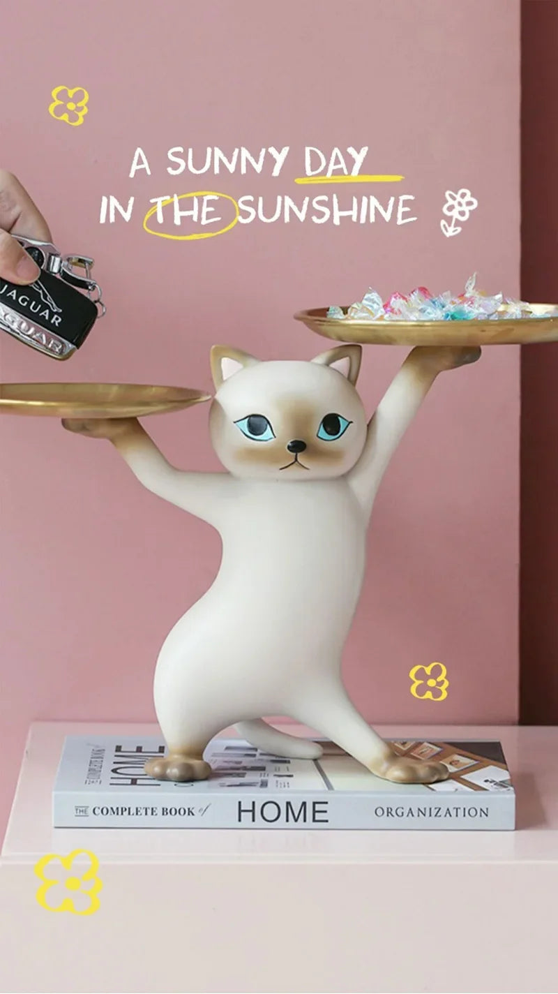 Nordic Resin Cat Tray Statue Bedroom Entrance Home Office Table Desk Decor Accessorie Key Candy Container Storage Sculpture
