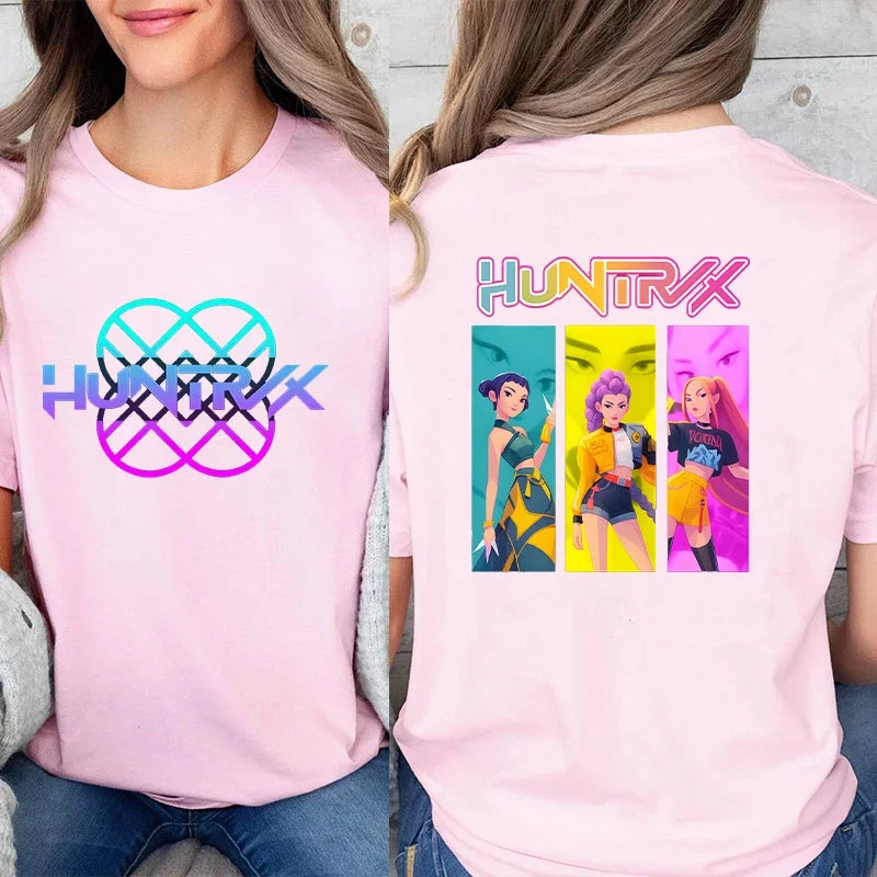 Kpop Demon Hunter HuntrX Print T-Shirts Korean Anime Tshirts Women Clothes Fashion Harajuku Kawaii T-shirt Women's Y2K Clothing