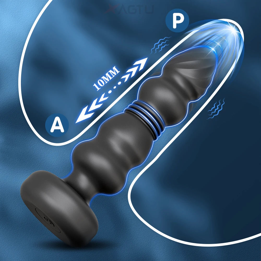 Thrusting Butt Plug Vibrator Anal Beads Male Prostate Massager Telescopic Vibrating Anal Plug Stimulator Sex Toys for Women Men