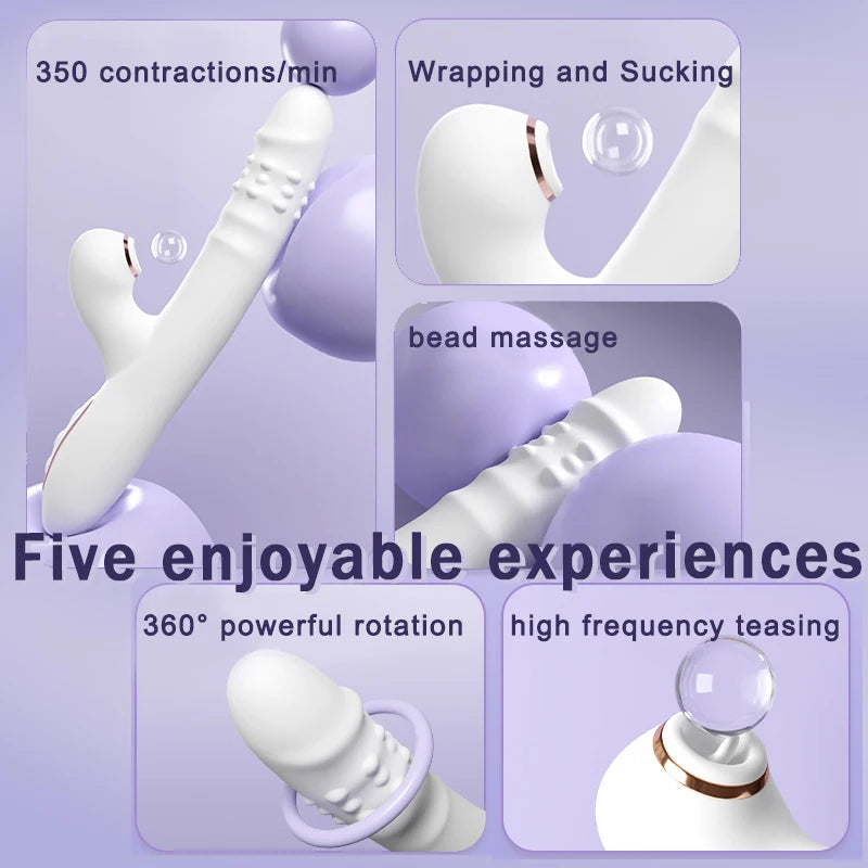 Vibrator Thrusting Dildo with multiple vibration/sucking modes, Multifunctional waterproof Sex Toys Thrusting, with Licking