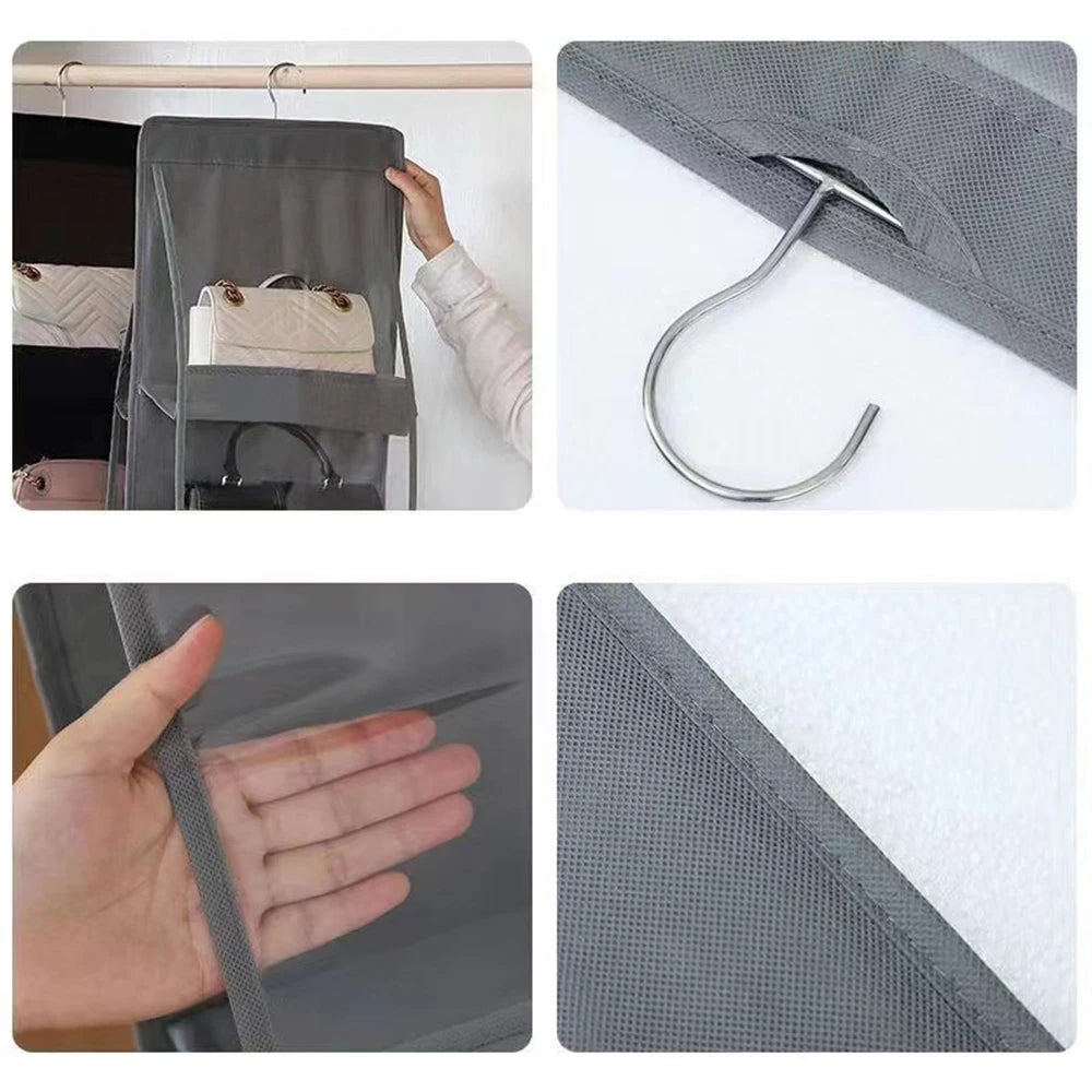 Double-Sided Hanging Bag Storage with Six Layers Transparent Bedroom Closet Organizer Dust Bag for Home Organization