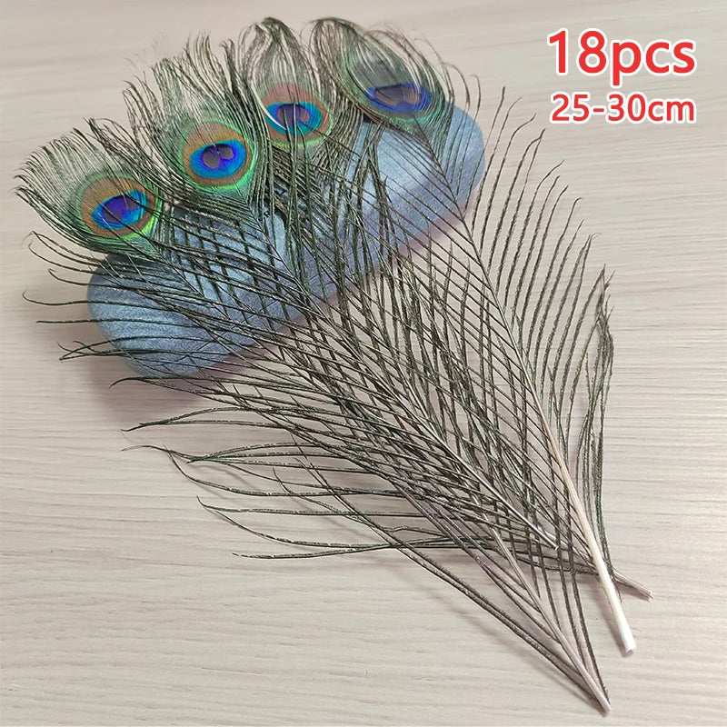 18pcs Big Eye Peacock Feathers Decoration For Vase Salon Bus House Hats Crafts Carnival Trim Long Plumas Adult Natural 25-30cm