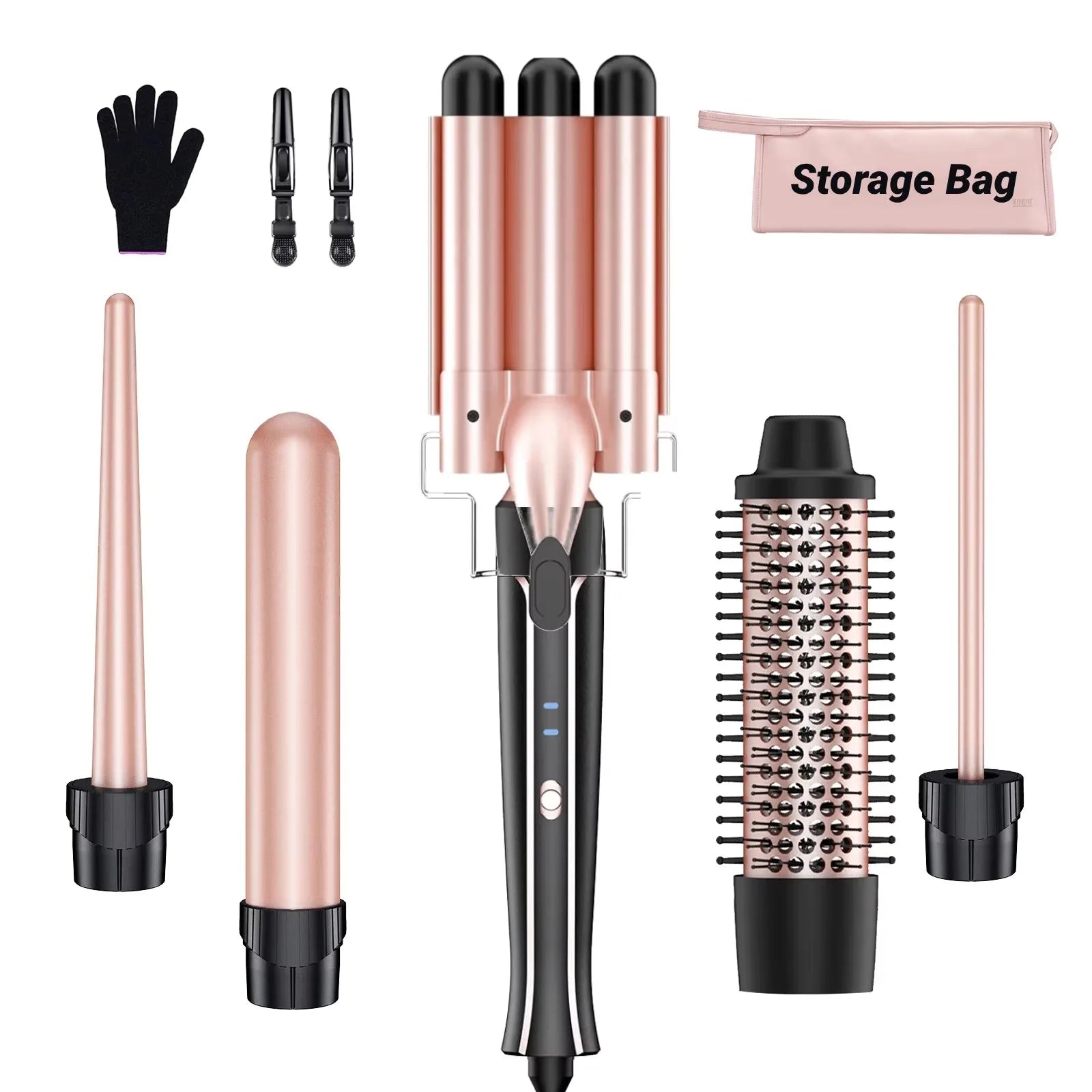 5 in 1 Hair Curlers Set with Curling Brush, 0.35”-1.25” Hair Curler Wand for Hairstyle and Heat Resistant Gloves and Hair Clip
