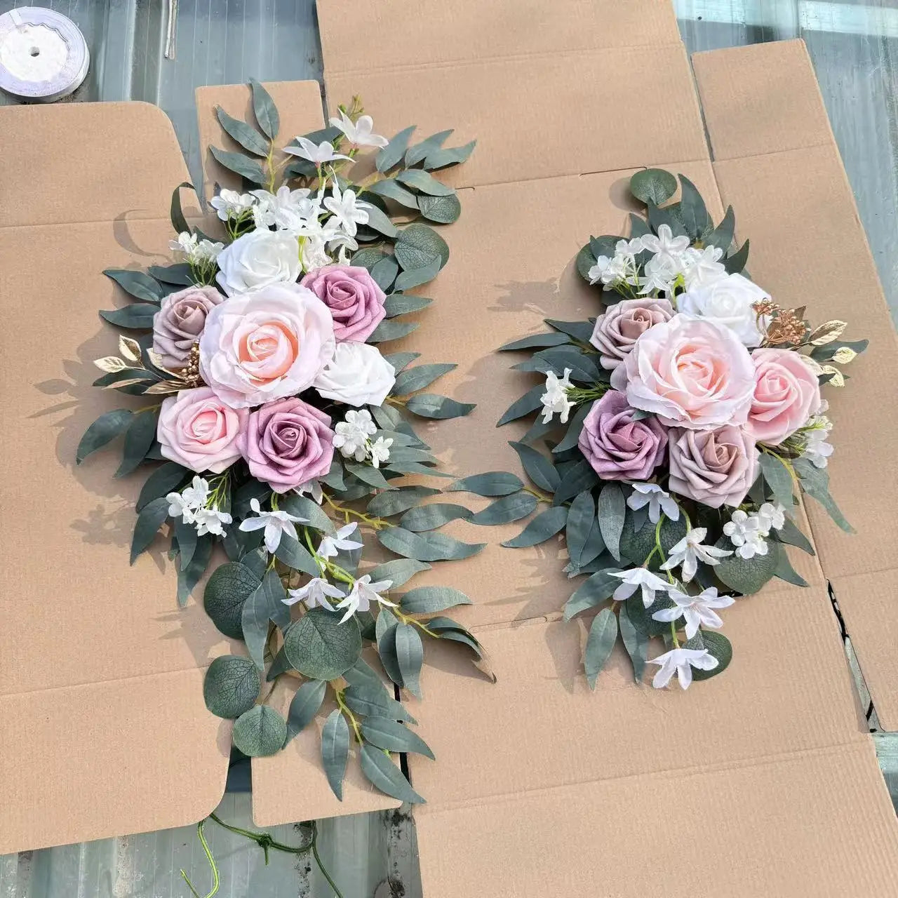 Artificial Wedding Arch Flowers Kit Boho Dusty Rose Blue Eucalyptus Garland Drapes for Wedding Decorations Welcome Sign