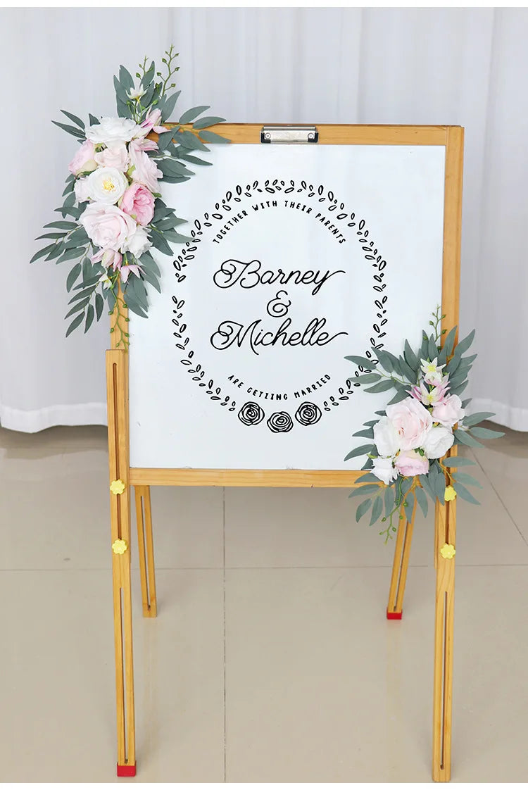 Artificial Wedding Arch Flowers Kit Boho Dusty Rose Blue Eucalyptus Garland Drapes for Wedding Decorations Welcome Sign