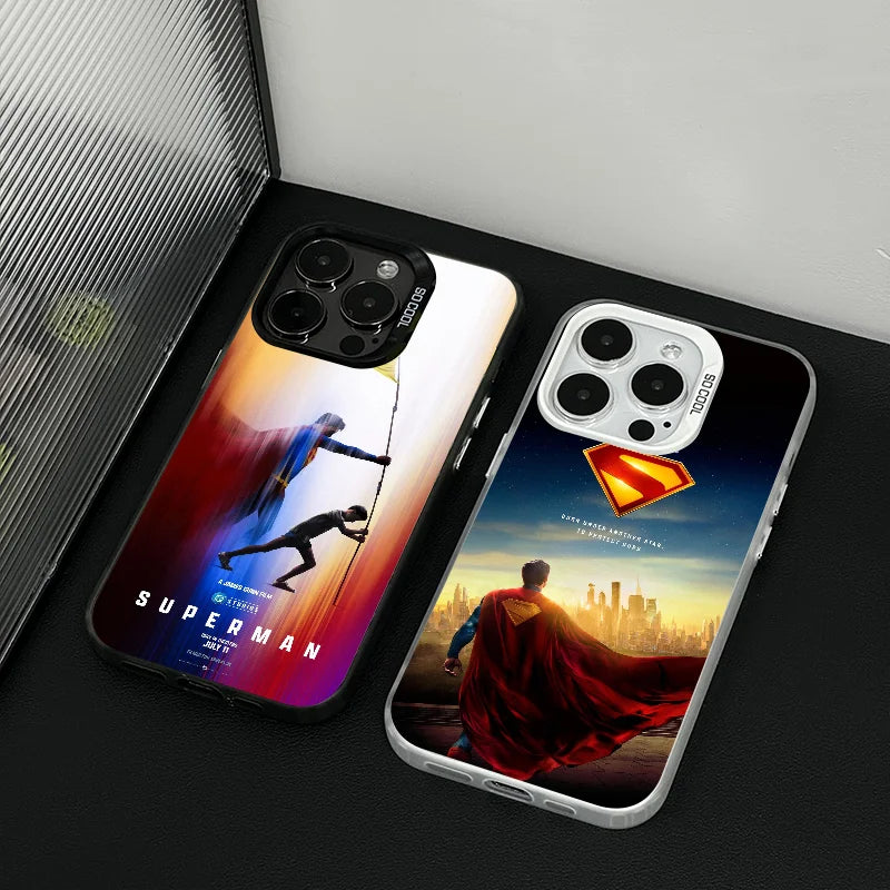 1PC Cartoon S-Superman Phone Case Phone Case IMD color silver shell For iPhone 16 15 14 13 12 11 Pro Max Plus