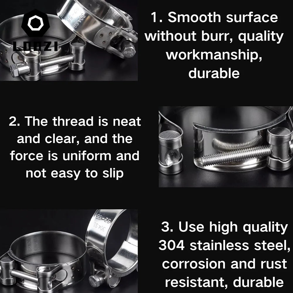 304 Stainless Steel Powerful Hose Pipe Tube Clamps Exhaust Air Water Pipes Durable Sealing Powerful Strength Repair Welding Tool