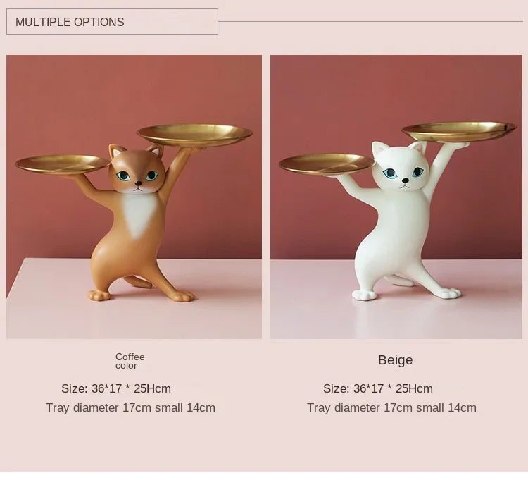 Nordic Resin Cat Tray Statue Bedroom Entrance Home Office Table Desk Decor Accessorie Key Candy Container Storage Sculpture