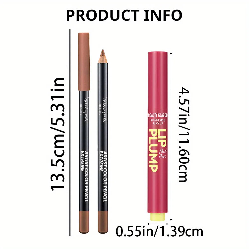 2 Pcs/Set Lip Combo Set Lipstick + Lip Liner Long Lasting Waterproof Easy To Apply Lipstick Set Glossy Lipstick Lip Makeup