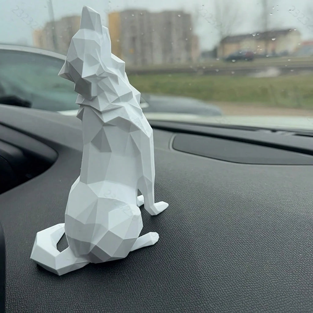 Modern Abstract Geometric Wolf Sculpture - 3D Printed Plastic Statue, For Home & Office Decor, Indoor & Outdoor Use