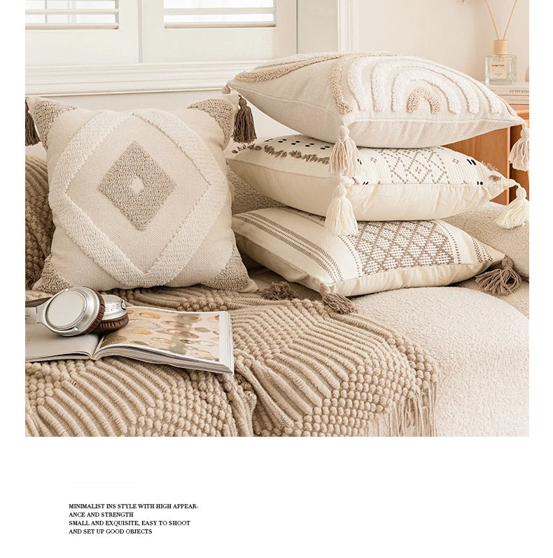 Battilo Luxury Pillow Cover with Tassels Soft Cotton Pillowcase Boho Decorative Throw Pillow for Living Room Sofa Cushion Cover