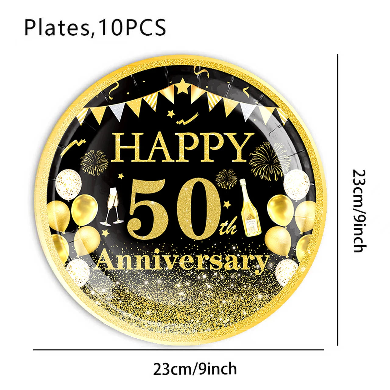50th Birthday Party Supplies for Men Women Black and Gold 50 Years Old Party Paper Plates Cups Napkin Tablecloth Tableware Decor