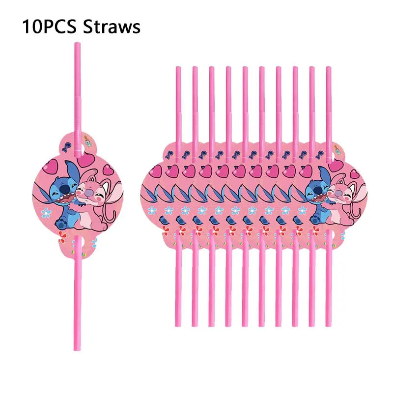 Lilo And Stitch Birthday Decoration Disney Pink Stitch Party Theme Tableware Set Angel Balloons Happy Supplies Kids Girl Favors