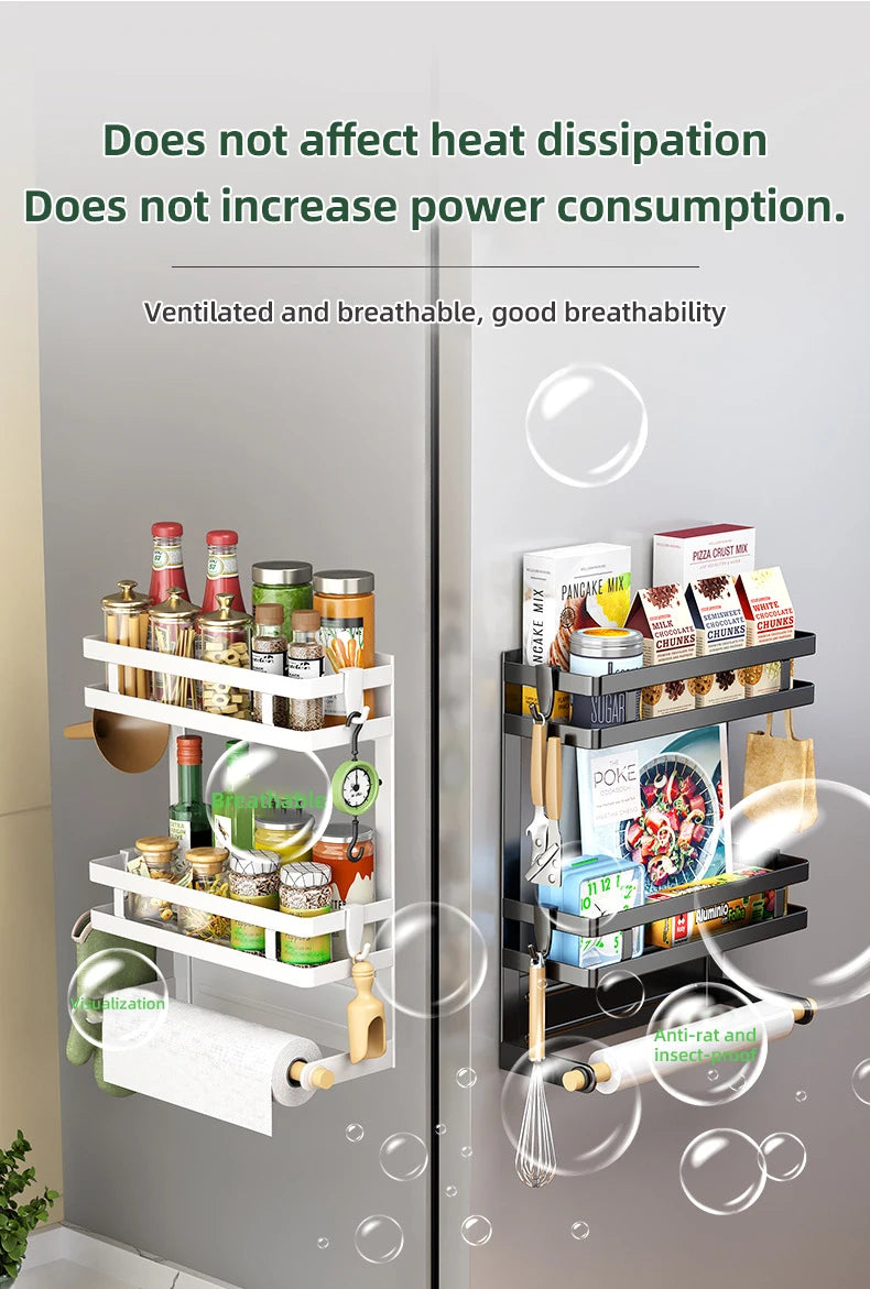 2-3Layer Magnetic Refrigerator Organizer Kitchen Storage Shelf Adhesive Towel Holder Side Mount Rack Home Kitchen Organization