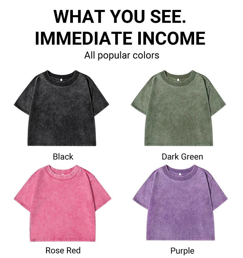 Woman Cotton Washed T-Shirts Street Regular O-Neck Crop Tees Japanese Style Cool Car Puzzle Print Short Sleeve Summer Clothes