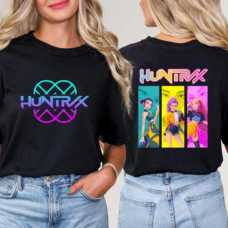 Kpop Demon Hunter HuntrX Print T-Shirts Korean Anime Tshirts Women Clothes Fashion Harajuku Kawaii T-shirt Women's Y2K Clothing