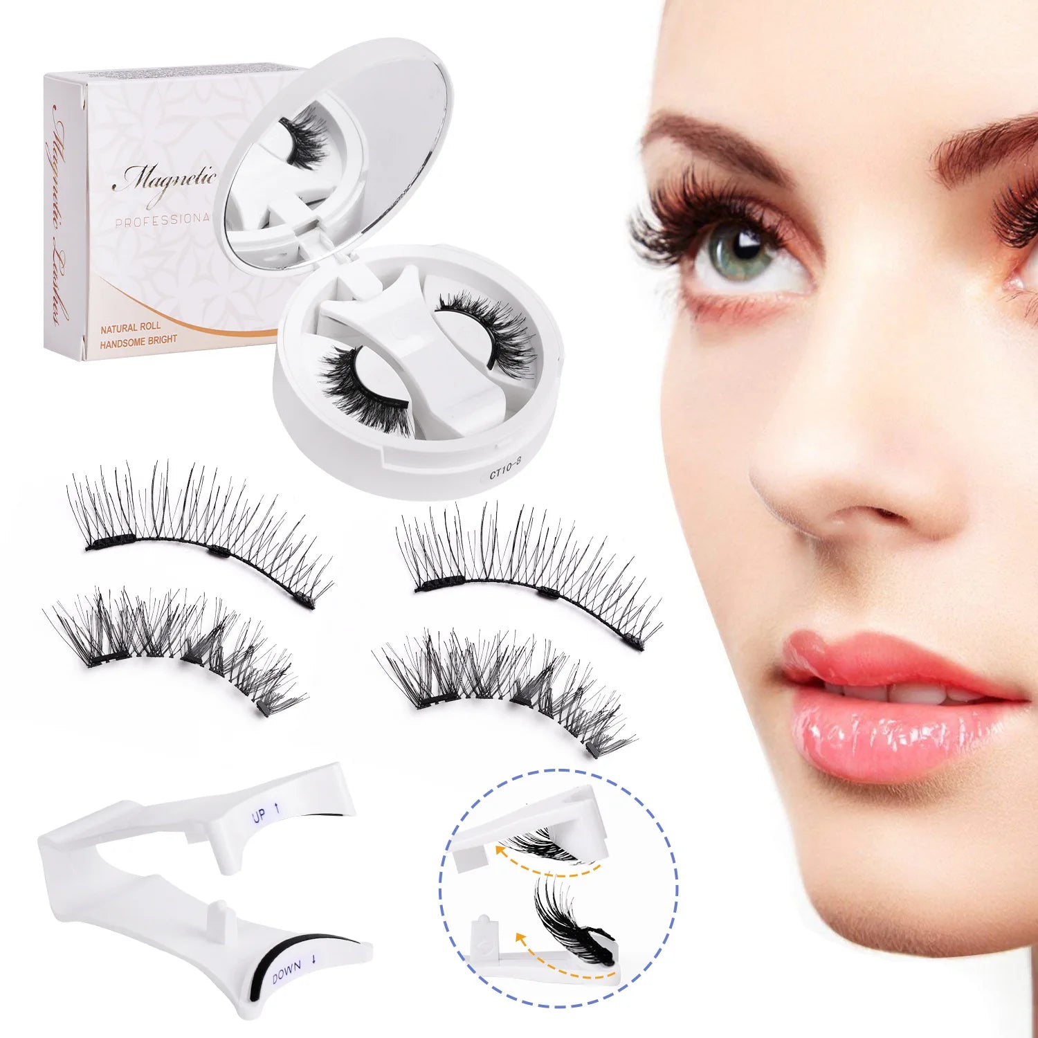 Magnetic Fake Eyelashes Set Reusable 3D Glue-free Waterproof Natural False Eyelashes With Travel-friendly Applicator