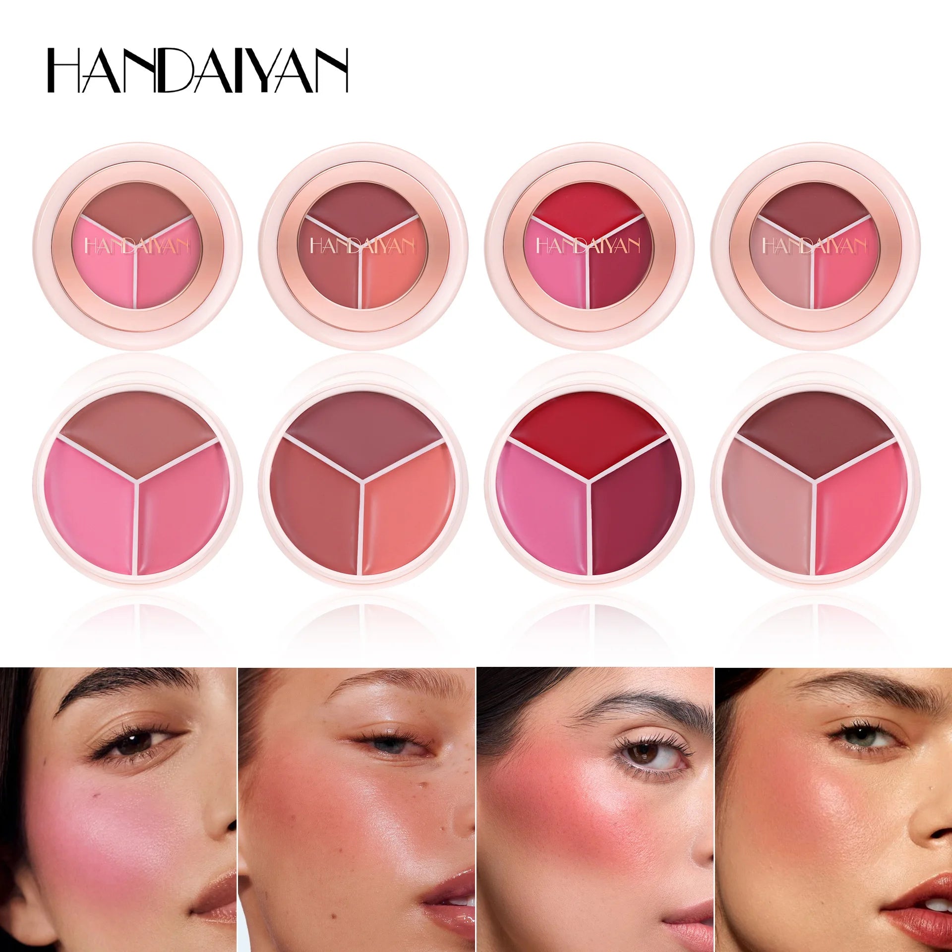 3-in-1 Matte Cream Blush Set, Waterproof Long-Lasting Cheek Color, Blendable Buildable Formula for Natural Matte Finish