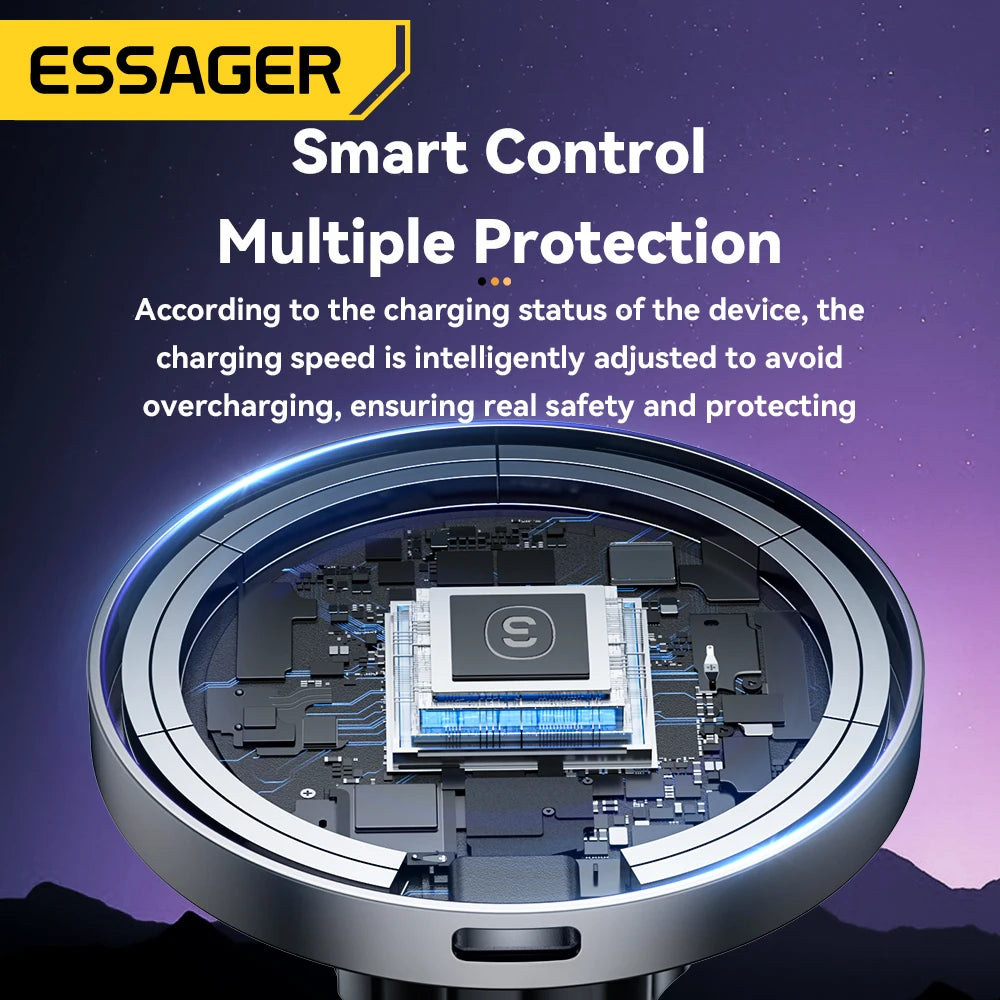 Essager RGB Magnetic Car Phone Holder Qi 15W Wireless Charger For iPhone16 15 14 13 Pro for Magsafe Universal Phone Holder Stand