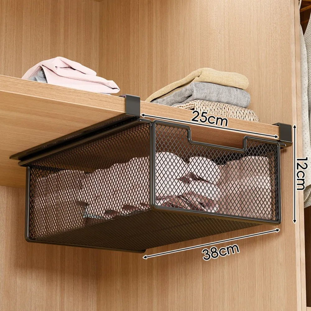 Large Capacity Underwear Storage Basket Pure Color Under Shelf Hanging Organizer Basket Design Under Cabinet Pull-Out Drawer