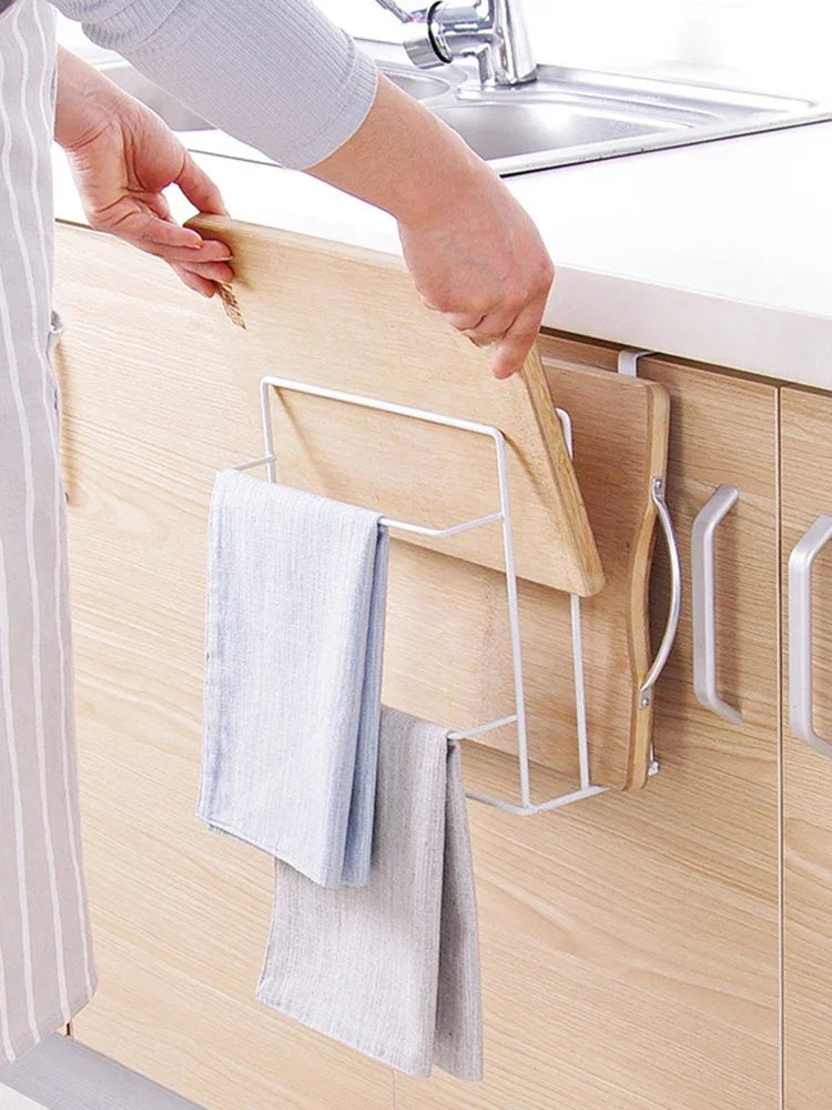Cutting Board Kitchen Shelf, Double-Layer Perforation-Free Cabinet Hanger, Rag, Cutting Board Storage And Finishing Iron Hanger