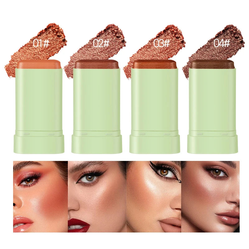 4pcs Durable waterproof powder blusher stick, multi color options, vibrant color, rich color display, suitable for daily