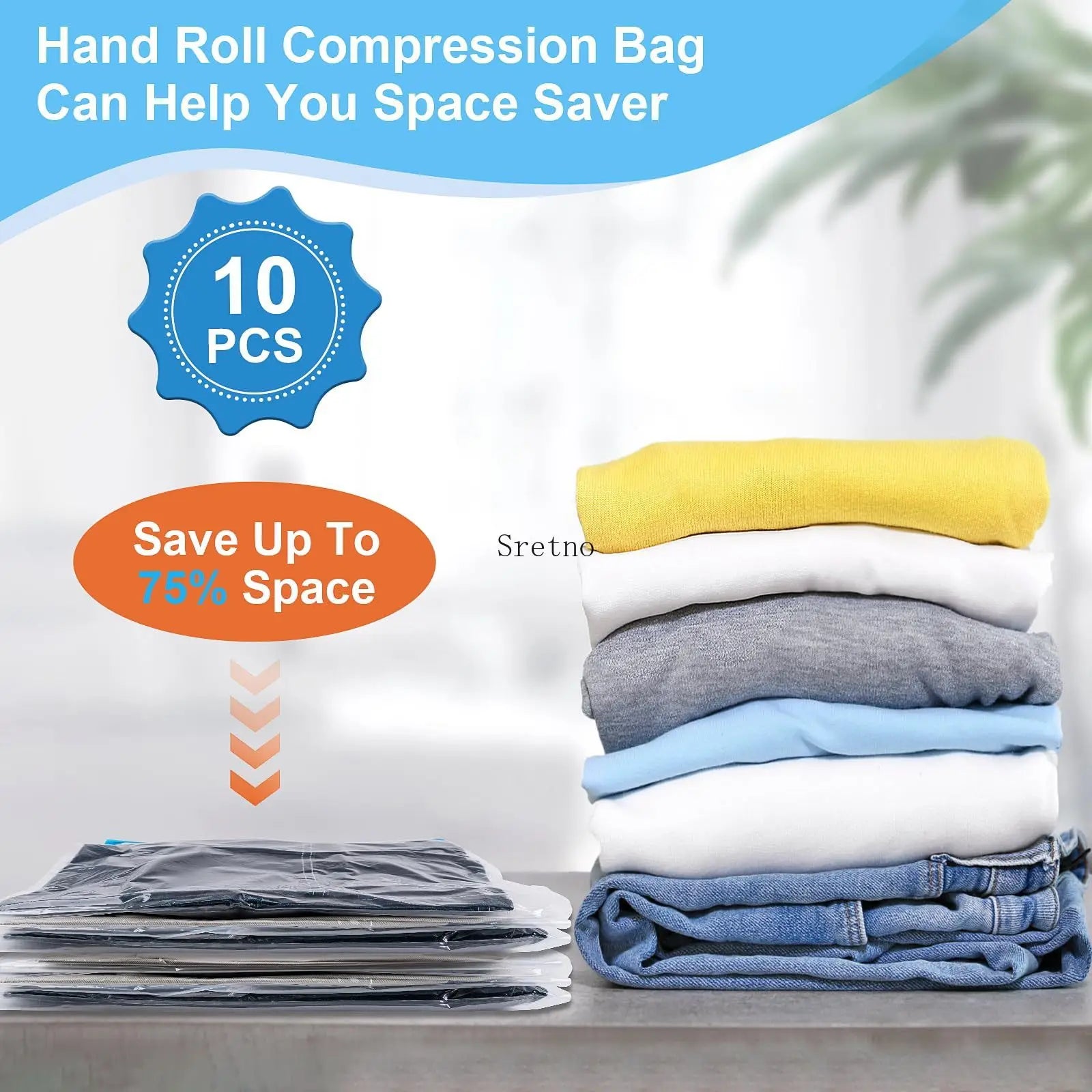 5-pieces Hand Roll Vacuum Compression Bag, Clothing Duvet Cover Storage Bag Business Travel No Need for Vacuum Compression Bag