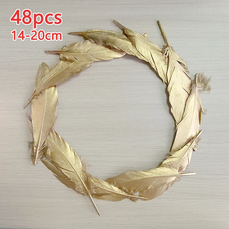 48pcs Goose Gold Feathers For Crafts Bulk Long Hats Vases Pictures House Salon Wedding Bus 14-20cm Carnival Plumas Easter Flower