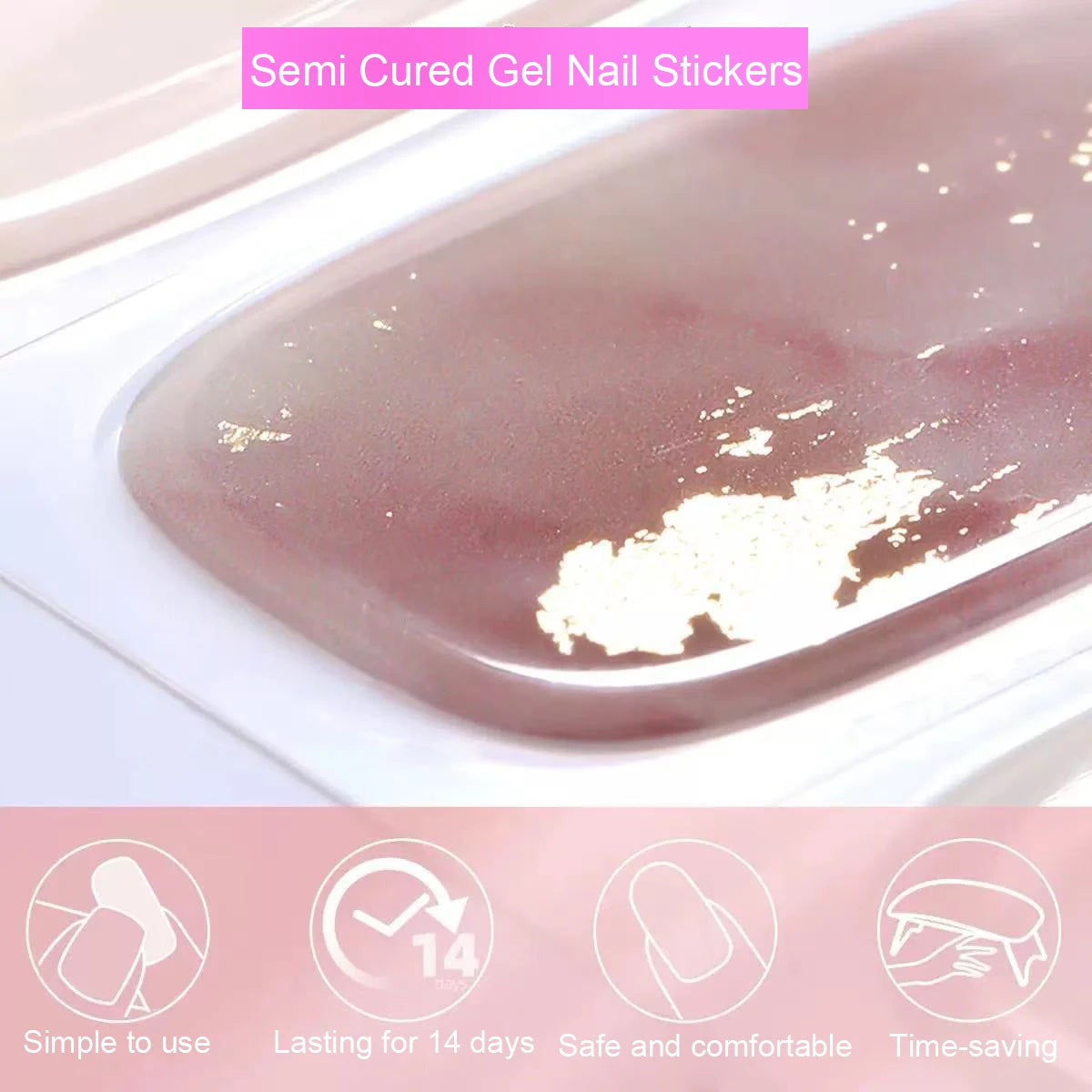 Semi-Cured Gel Nail Stickers Art Nail Decor Long-Lasting Solid Color Nail Strips UV Lamp Cured Manicure Gel Decal