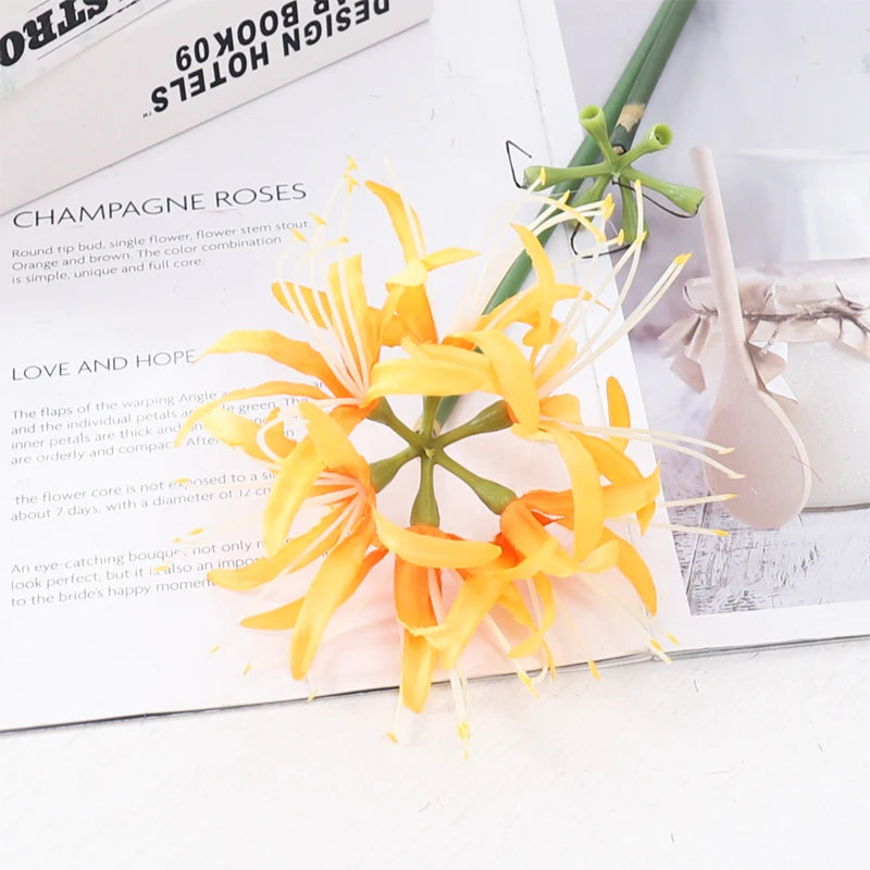 Kahaul 64cm Artificial Higanbana Flowers Branch Beautiful Fake Flower Christmas Wreath Home Festival Party Wedding Garden Decor