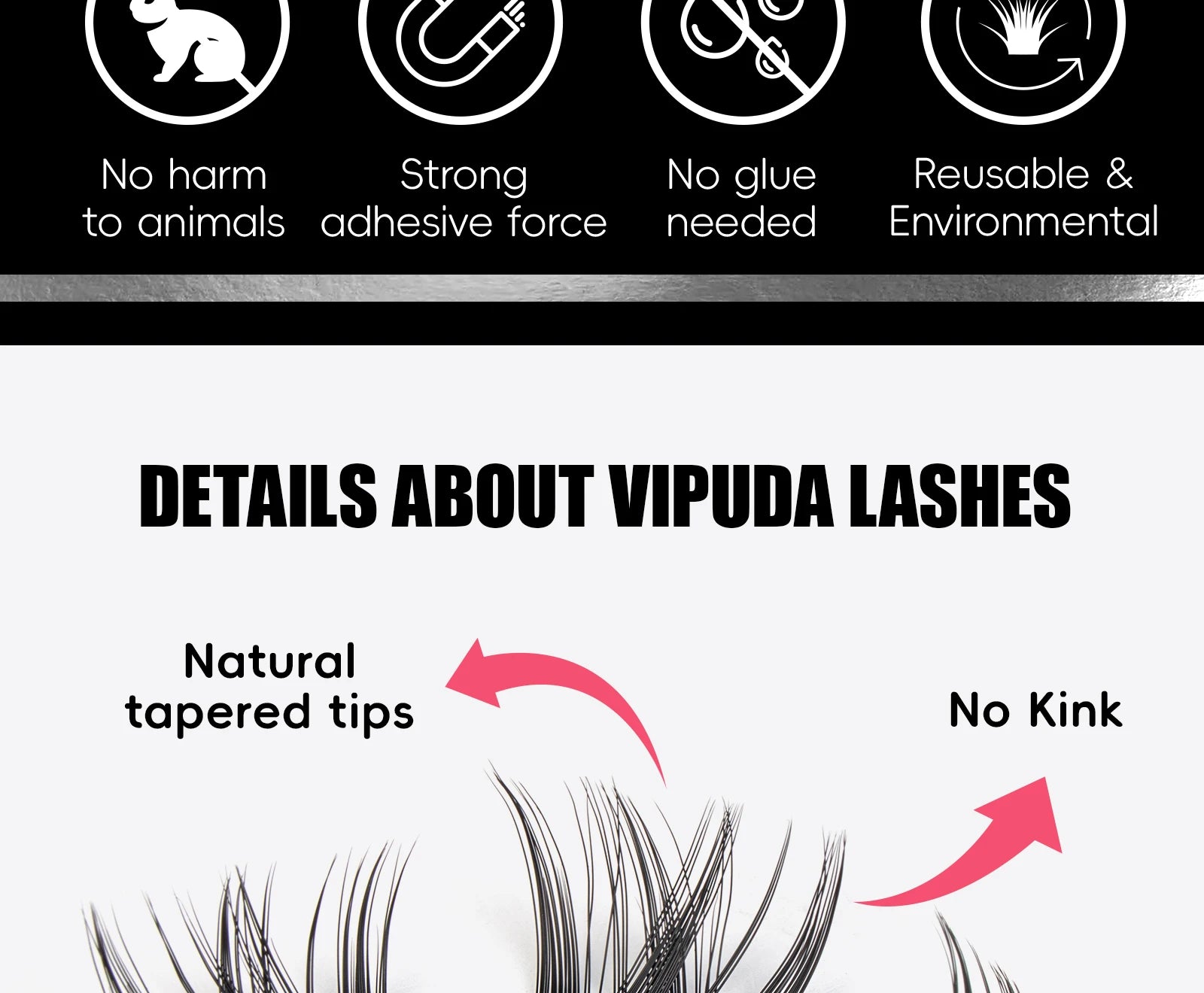Vipuda Self Adhesive Cluster Lashes Press on No Glue Needed Segmented Eyelashes Reusable DIY Individual Eyelash Extension