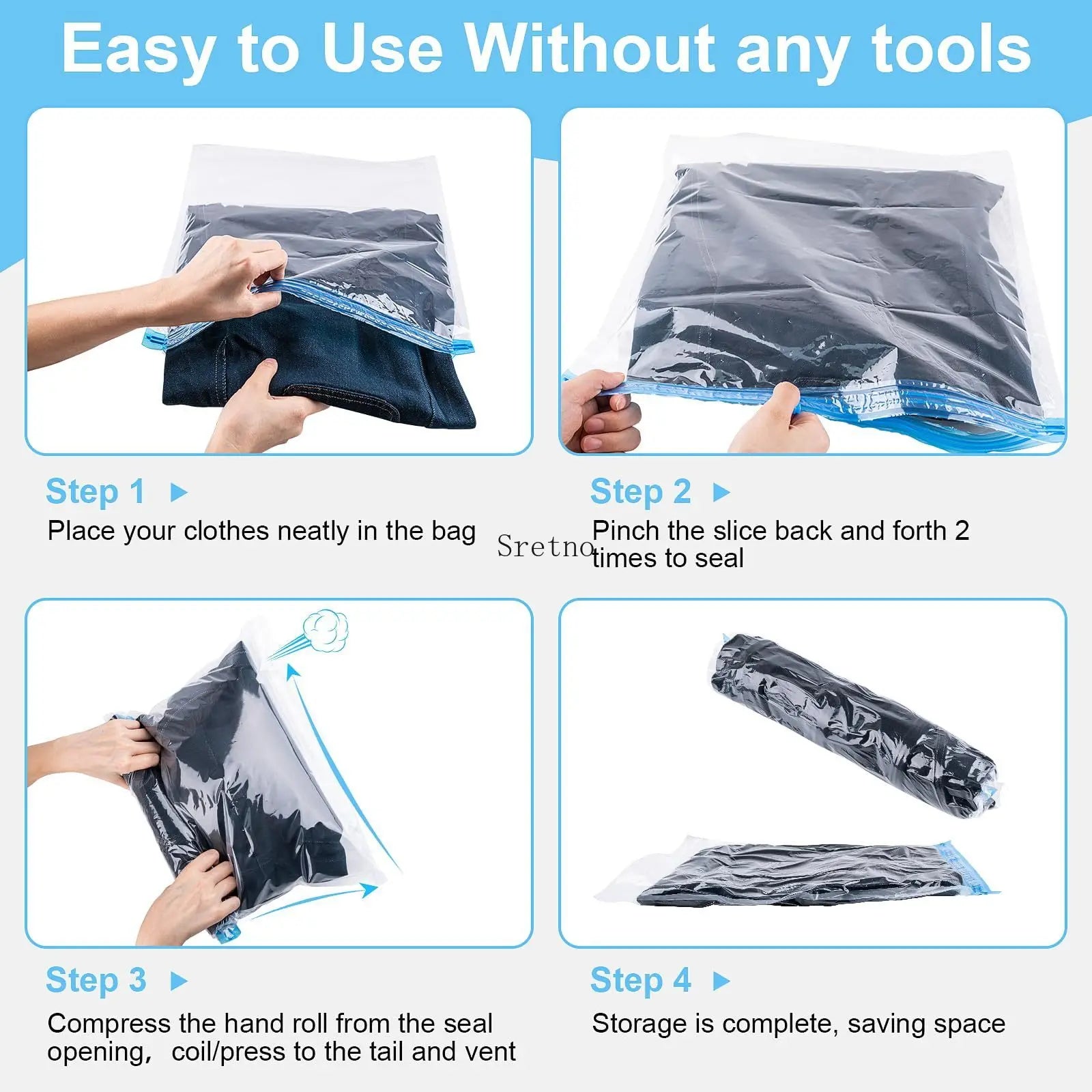 5-pieces Hand Roll Vacuum Compression Bag, Clothing Duvet Cover Storage Bag Business Travel No Need for Vacuum Compression Bag