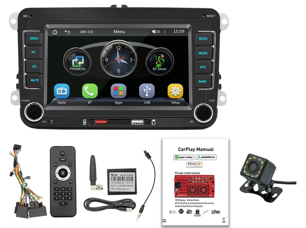 BQCC 7'' 2 DIN HD Car Media Video RDS Airplay Car Radio Wireless CarPlay Android Auto Stereo for VW/SEAT/Skoda/Passat/Golf/Polo