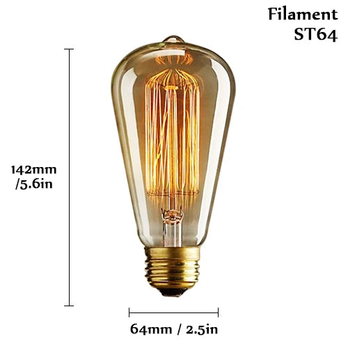Edison Bulb E27 220V 40W ST64 A19 T45 G80 G95 G125 Incandescent Filament Bulb Lighting Retro Edison Light Bulb